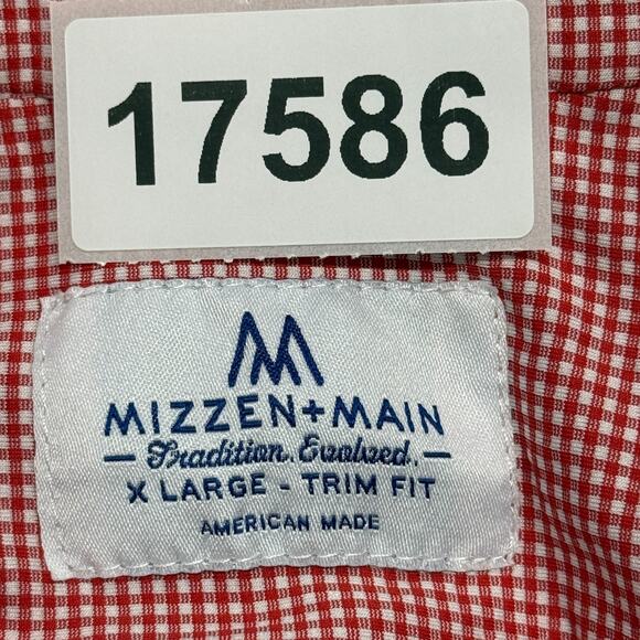 Mizzen + Main Shirt Mens XL Red Trim Fit Traditional Nylon Blend Stretch Preppy - Picture 10 of 10